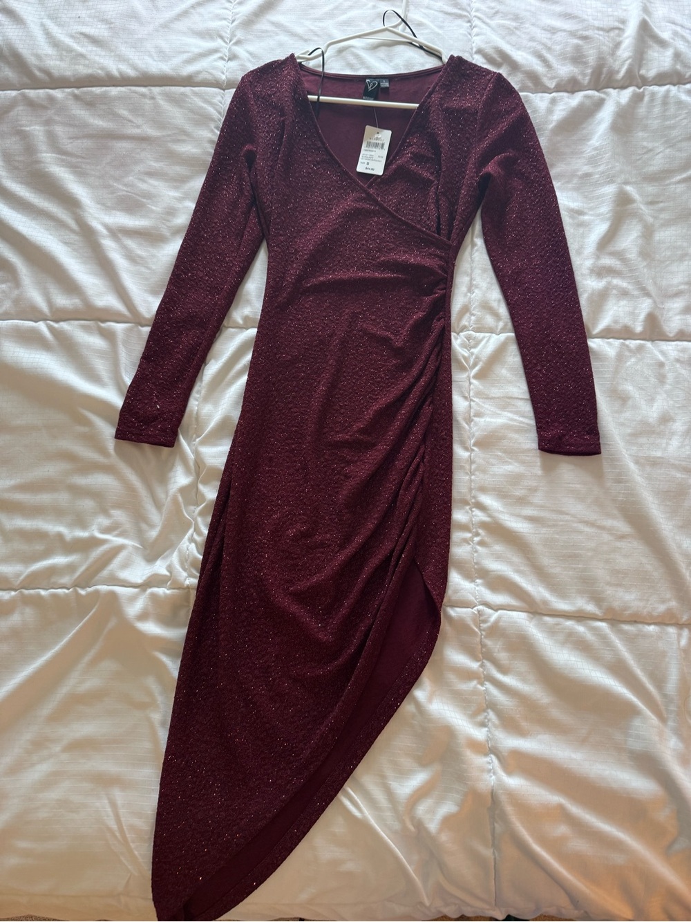 Windsor Sparkle Asymmetrical Wrap Dress - Maroon